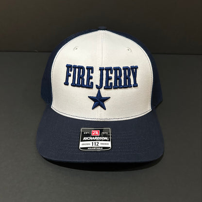 FIRE JERRY white and navy trucker hat