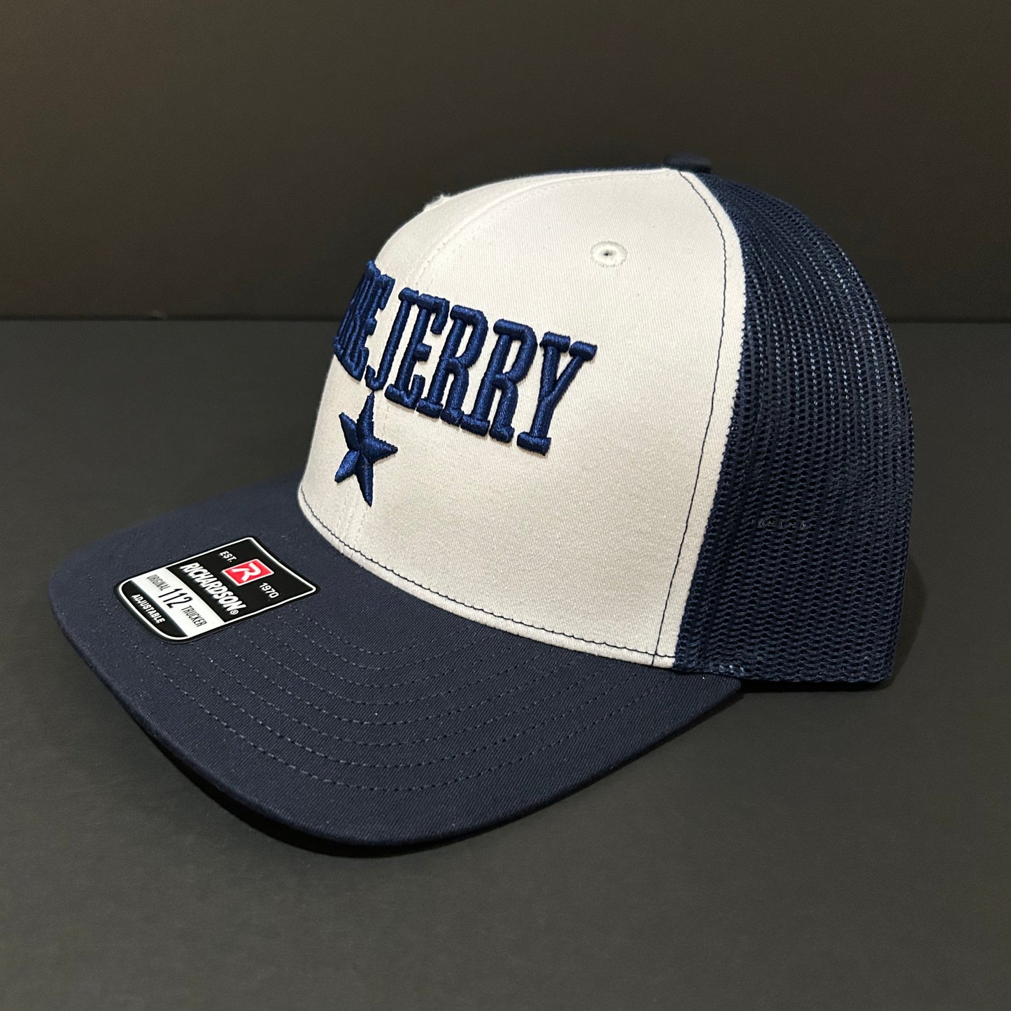 FIRE JERRY white and navy trucker hat