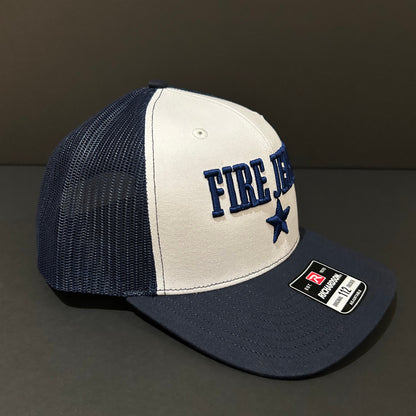 FIRE JERRY white and navy trucker hat